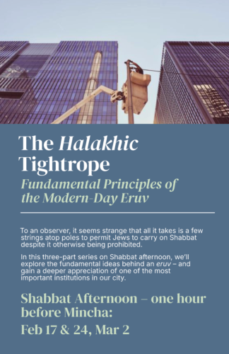 Special Shiur series - ”The Halakhic Tightrope– Fundamental Principles of the Modern-Day Eruv”